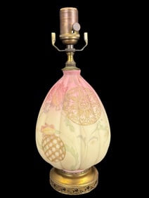 Rare Mt. Washington Crown Milano Burmese Uranium Glass Lamp