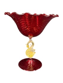 MCM "Salviati" Venitian Murano Ruby Red Compote w/ Swan Stem