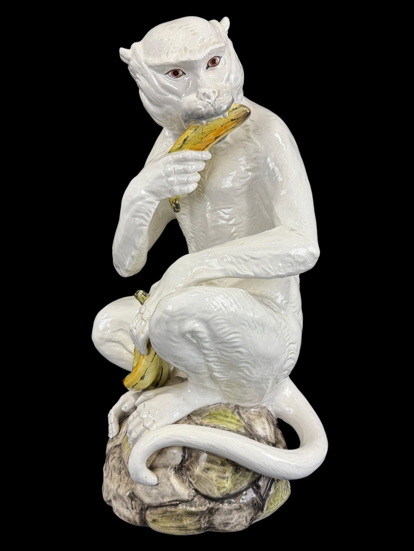 Large Italian Porcelain Monkey Sculpture: Large Italian Porcelain Monkey Sculpture. Marked made in Italy and marked 1152. Measures 18.5" Tall.