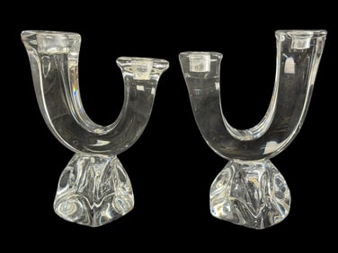 Pair of Signed DAUM French Crystal Candlesticks