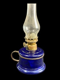 Mini Antique Cobalt Blue Oil Lamp