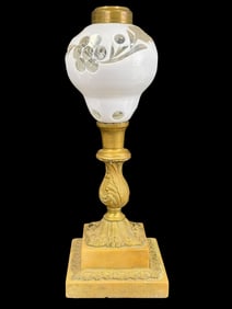 Antique Floral Cut to Clear Overlay Cased Oil Lamp