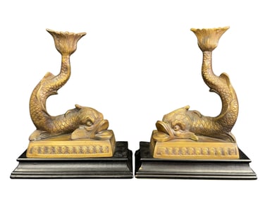 Brass English Regency Style Dolphin Candlesticks