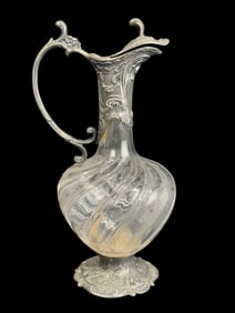 Mid 20th C. Gallia Ornate Metal & Cut Glass Pitcher