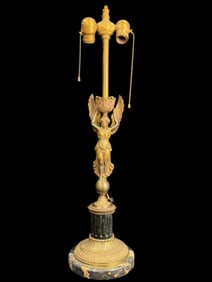 Antique Bronze Figural Empire Lamp w/ Marble Base