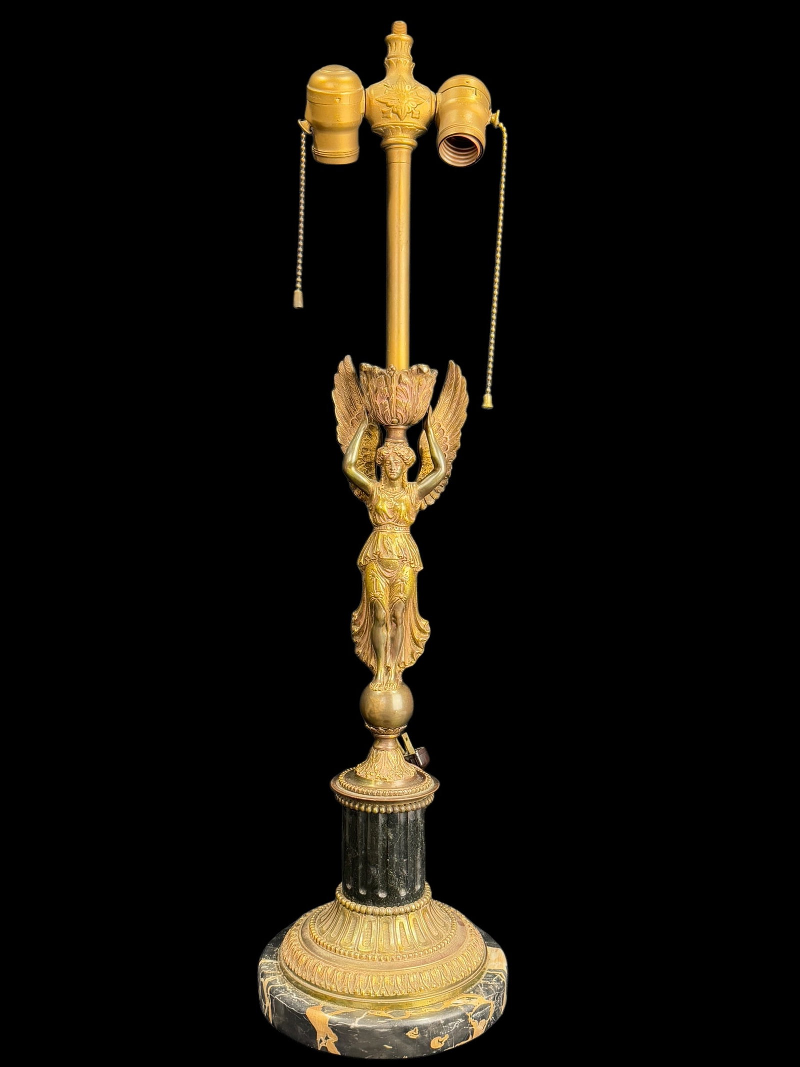 Antique Bronze Figural Empire Lamp w/ Marble Base: Antique Bronze Figural Empire Lamp w/ Marble Base. Measures 26.75" Tall.