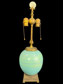 1920s Cowan Art Pottery Lamp w/ Jade Finial