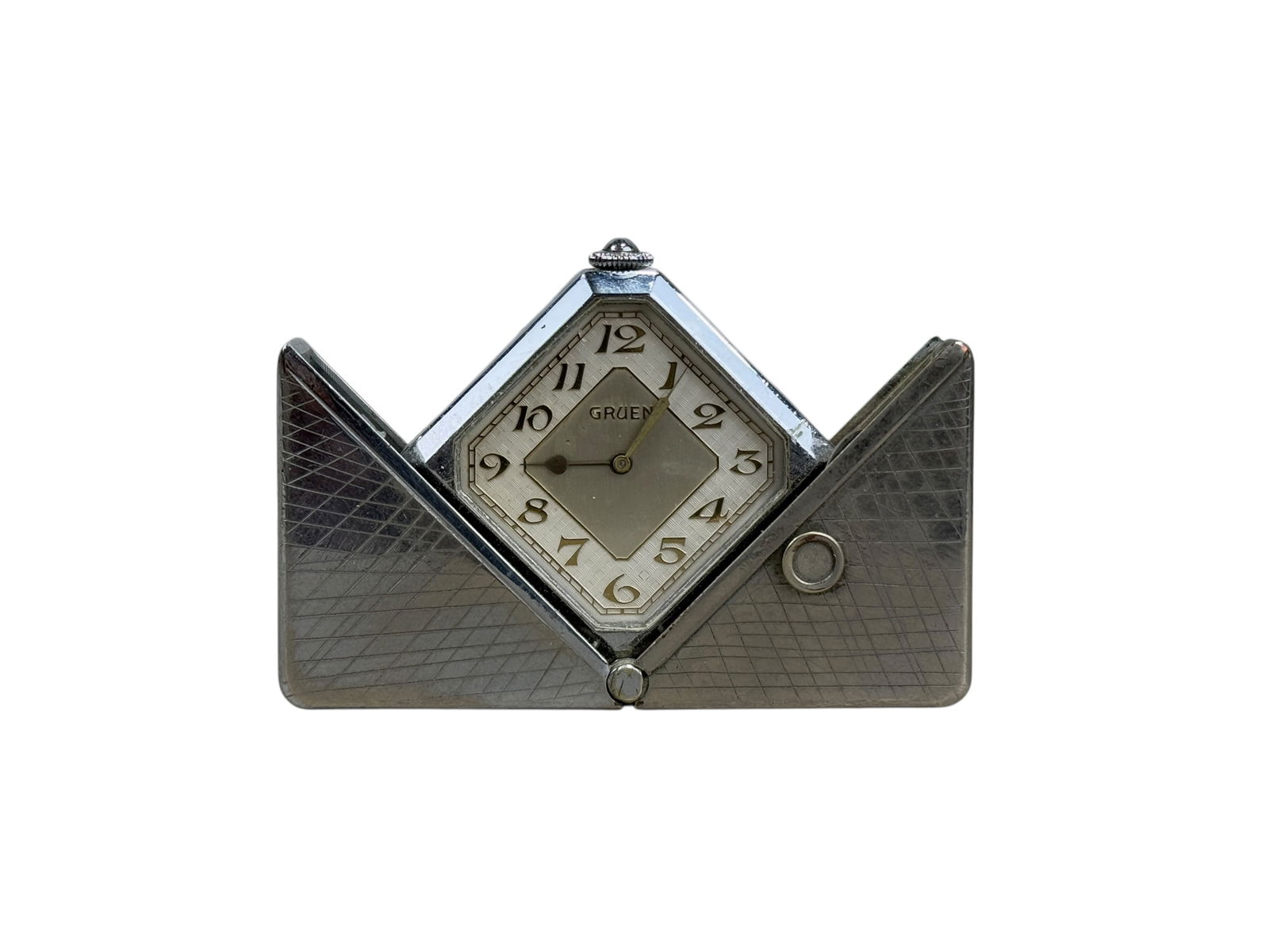 Art Deco Gruen Purse Watch: Art Deco Gruen Purse Watch. Measures 1.75" H x 2.5" W open. Measures 1.25" x 1.25" closed.