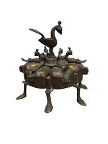 Vintage Brass Peacock 6 Compartment Tikka Box