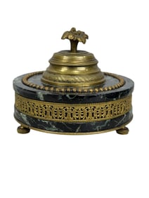 19th C. French Art Deco Marble & Bronze Inkwell