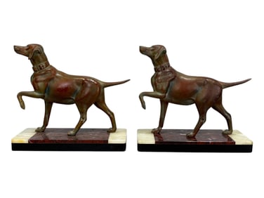 Pair of Early 20th C. Western Europe Bronze Hunting Dog Bookends