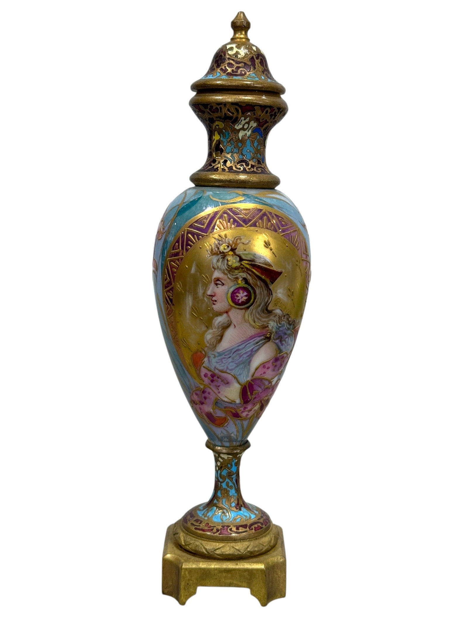 Antique Mini Royal Vienna Bronze Mounted Urn: Antique Mini Royal Vienna Bronze Mounted Urn. Measures 8.25" Tall.