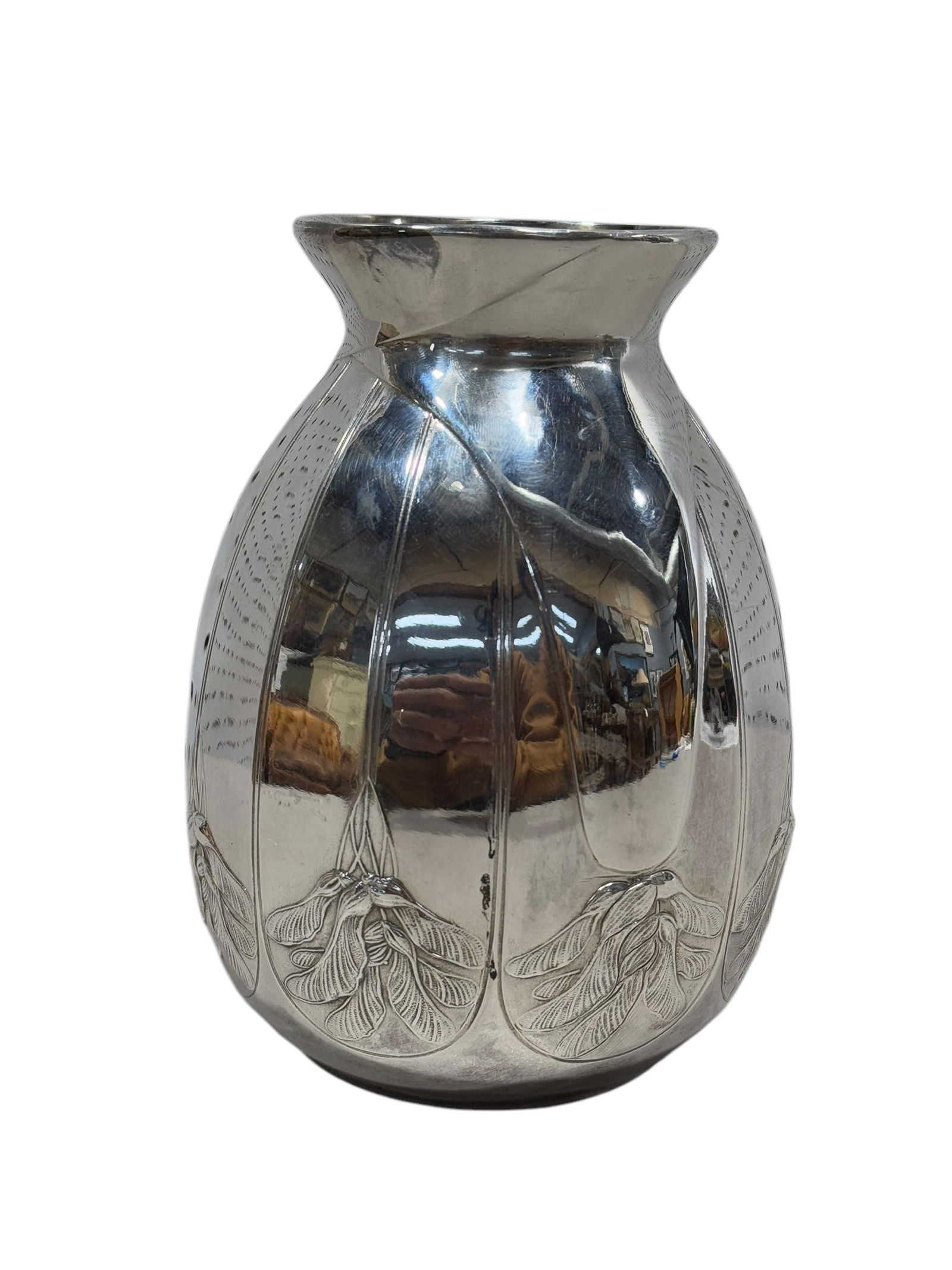 Silverplated Christofle France "Gallia" Sycomore Vase: Silverplated Christofle France "Gallia" Sycomore Vase. Measures 6.75" Tall.