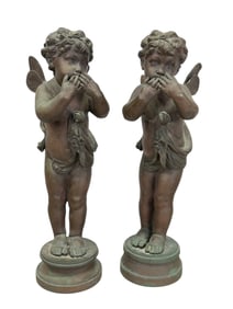 Pair of Bronze Cherub Sculptures After Rousseau