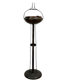 C 1920 Roycroft Hammered Copper Secessionist Strap-Form Standing Ashtray