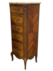 French Louis XV Style Lingerie Chests w/ Marble Top