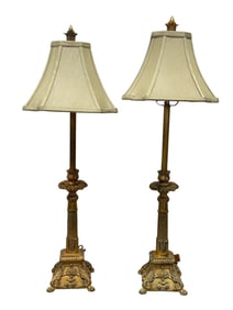 Pair of Gold Candle Stick Table Lamps