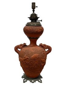C 1900 Japanese Nenjai Terracotta Lamp
