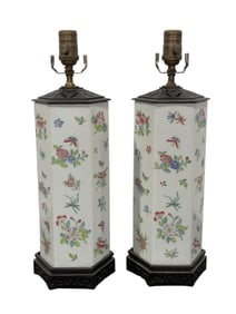 Pair of Chinese Porcelain Wig Stand Lamps