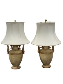 Pair of Composite Dolphin Urn Base Lamps