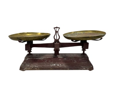 19th C. French Wrought Iron & Brass Force 5kg Scale