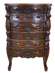 Mahogany Wood Carved Rococo Chest of Drawers