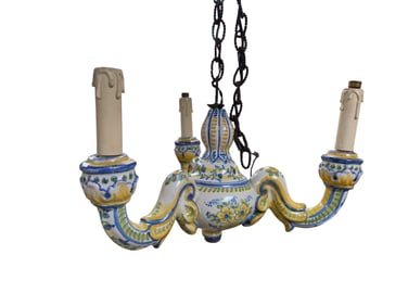 Vintage Italian Faience Pottery Chandelier