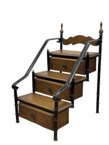 Cast Iron & Wood Library Steps w/ 3 Drawers
