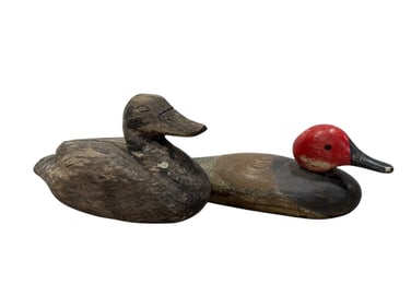 Lot of 2 Antique Wood Carved Duck Decoys