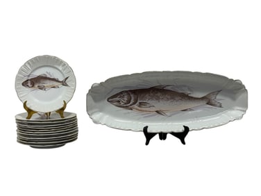 13Pc Porcelain Fish Serving Set