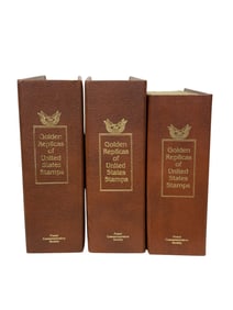 Group of 3 Golden Replicas of U.S. Stamps Books