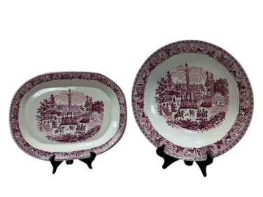 Lot of 2 Red & White Porcelain Platters