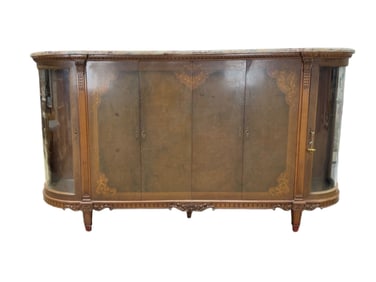 Large Antique Marble Top Inlaid Cabinet