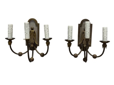Pair of Bronze Deco Wall Sconces