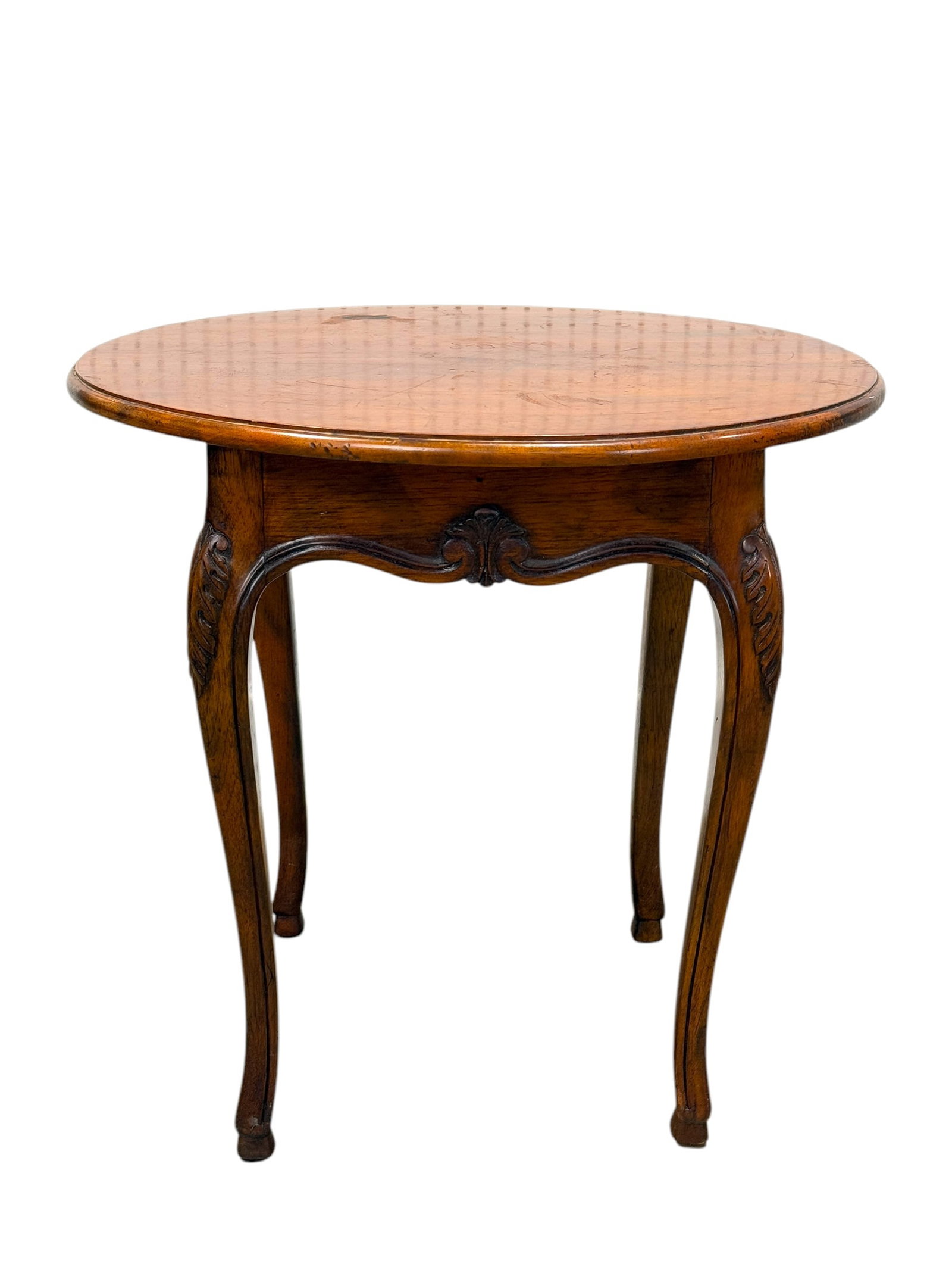 Antique Mahogany Round Top Side Table: Antique Mahogany Round Top Side Table. Measures 24.5" H x 25.5" Diameter.
