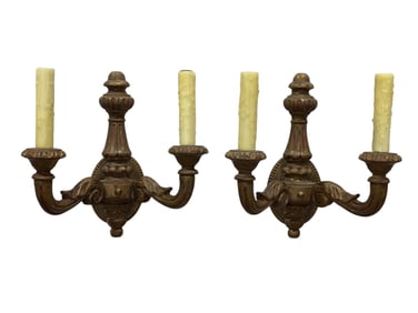 Pair of C 1920 Carved Wood Sconces
