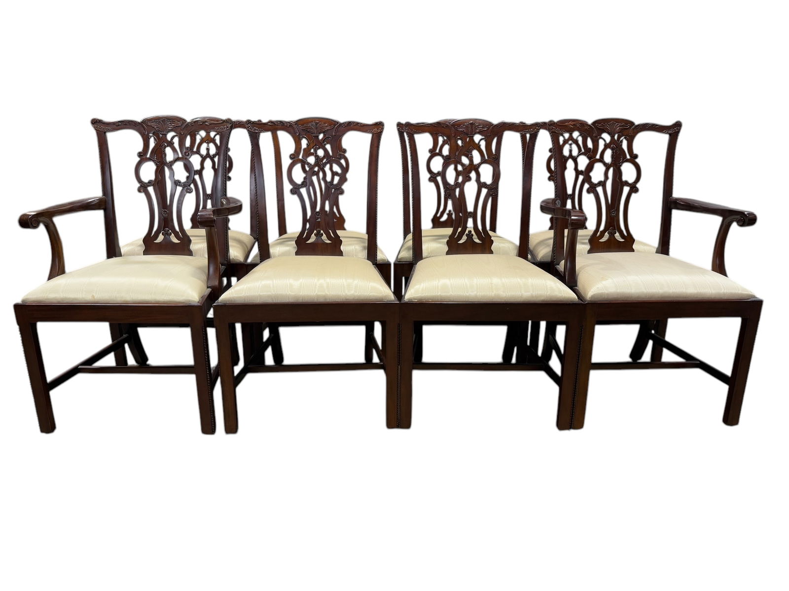 Set of 8 Mahogany Maitland-Smith Dining Chairs: Set of 8 Mahogany Maitland-Smith Dining Chairs. Marked Maitland Smith on the label under chair. Measures 38.5" H and seat height measures 20" H.