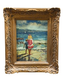 Signed Henri Oil on Canvas Ocean Shore Painting