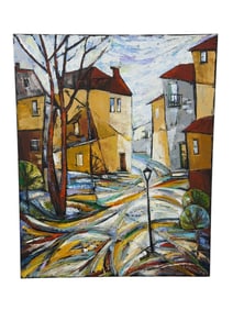 Signed G. Herndon Oil on Canvas Street Scene Painting