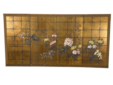 Japanese Floral & Birds Design 4 Panel Screen