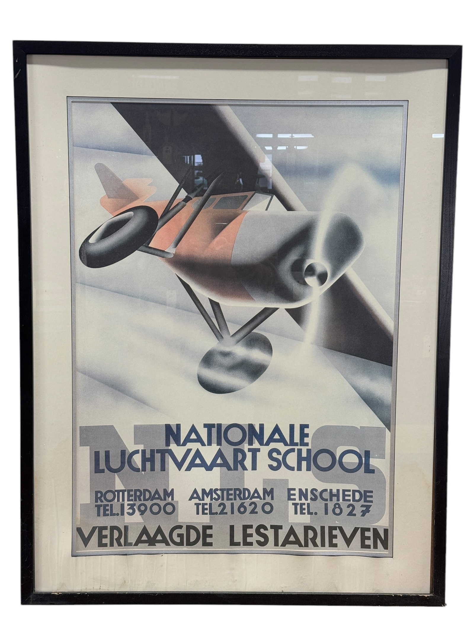 Framed National Aviation School Advertisement: Framed National Aviation School Advertisement. Advertisement measures 35.5" x 25". Frame measures 43.75" x 33.5".