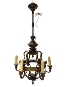 Large Antique French Regency 6 Arm Bronze Chandelier