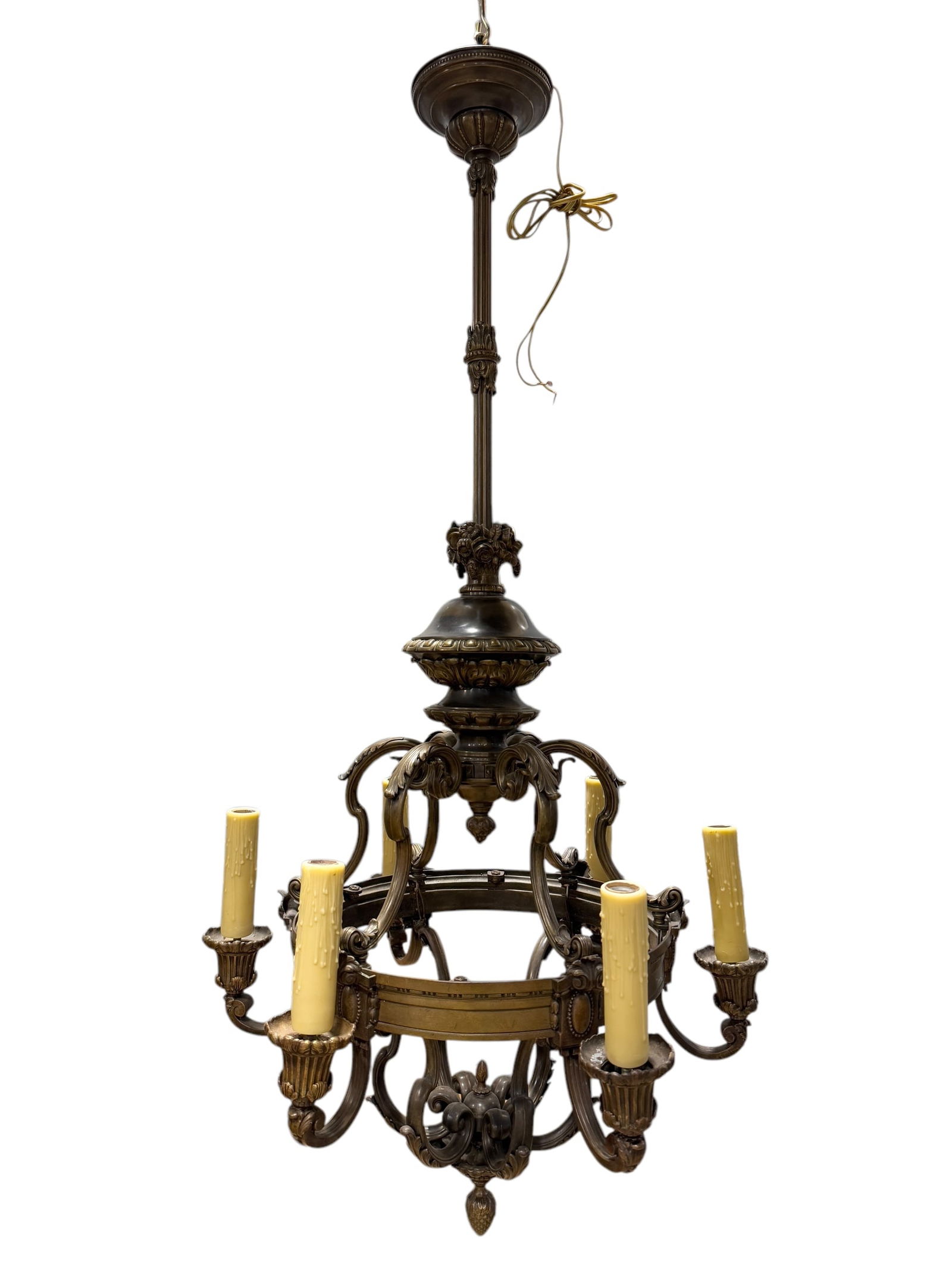 Large Antique French Regency 6 Arm Bronze Chandelier: Large Antique French Regency 6 Arm Bronze Chandelier. Measures 55" H x 28.25" W x 28.25" D.