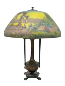 Moe Bridges Co. Reverse Painted "Roman Ruins" Table Lamp