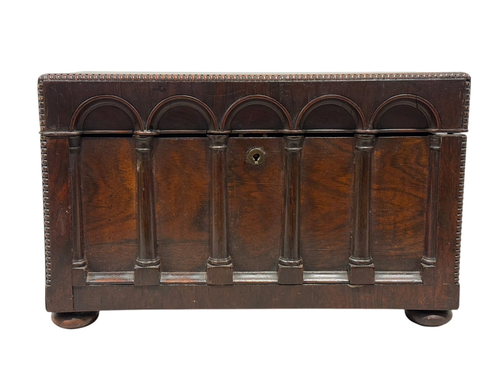Fine 19th C. English Flame Mahogany Music Tea Caddy: Fine 19th C. English Flame Mahogany Music Tea Caddy. Music is working. Measures 8" H x 12.75" W x 6.5" D.