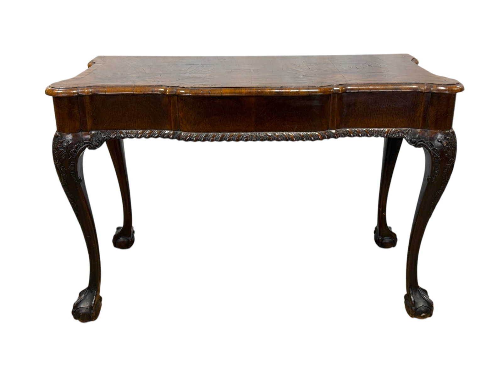 19th C. Flame Mahogany Irish Chippendale Console Table: 19th C. Flame Mahogany Irish Chippendale Console Table. Measures 31.75" x 47.75" W x 22" D.