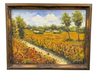 Signed Oil on Canvas Farm Scene Painting