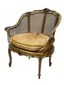 19th C. French Louis XV Style Cane Bergere Giltwood Arm Chair