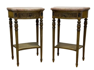 Pair of Marble Top French Provincial Style Side Tables