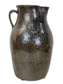 Early 2 Gal Brown Glazed Pottery Pitcher